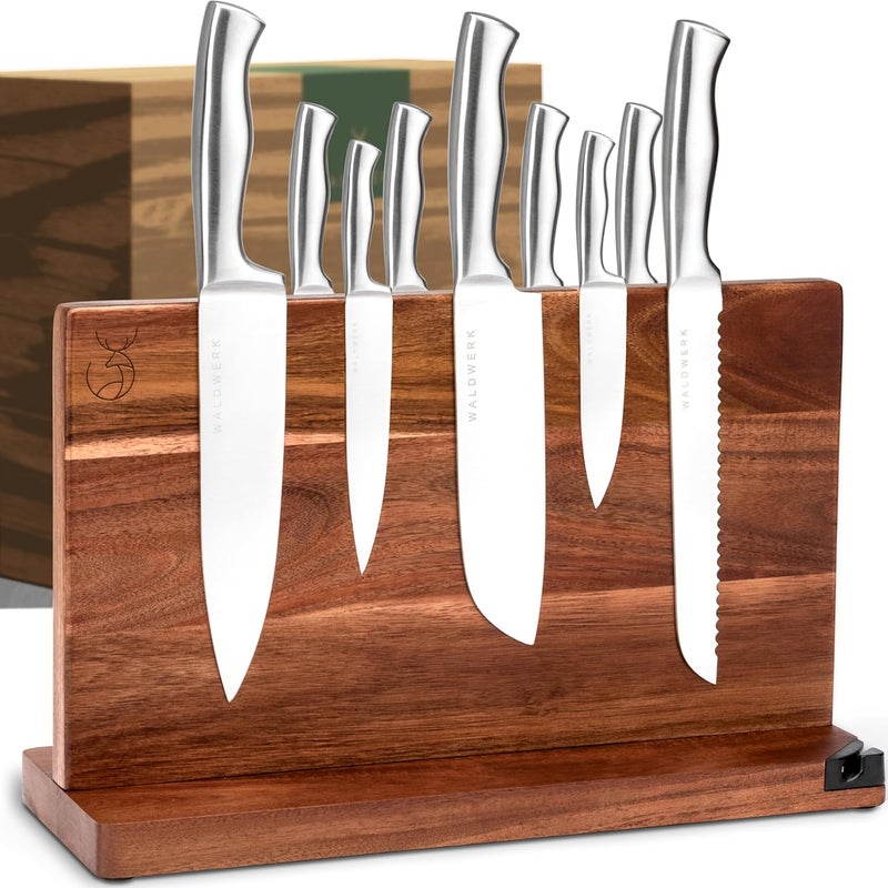 WALDWERK Extra Large Magnetic Knife Holder (16”) - Acacia Wood Knife Block Without Knives - Knife Holder - Magnetic Knife Block - Knife Storage - Knife Magnet Organizer for Countertop - Image 1